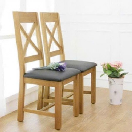Chunky1m2 : Bàn Ăn Gỗ Sồi 1m2 + 4 Ghế ( Lưng X - Mặt Nệm PU )